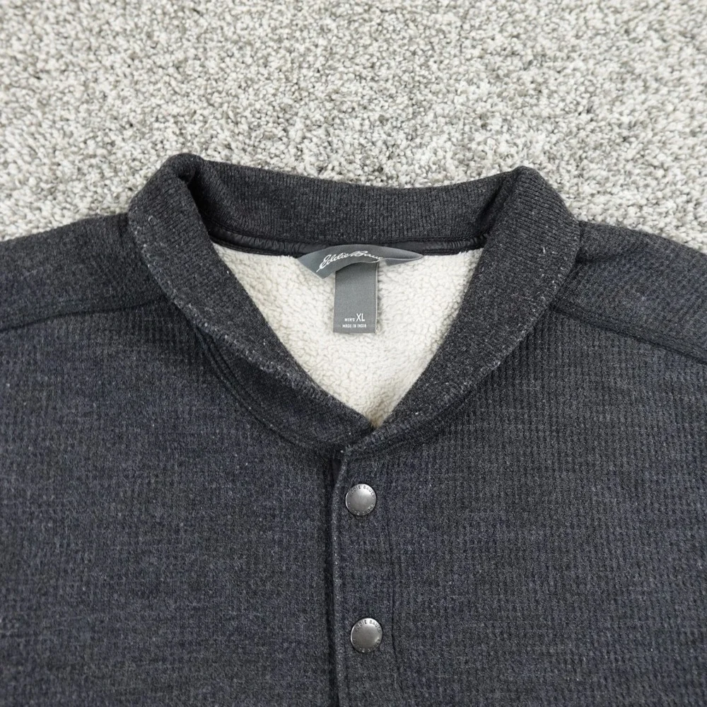 Eddie Bauer Sweater Mens XL Gray Fleece Sherpa Pullover Outdoor Snap Henley Hike
